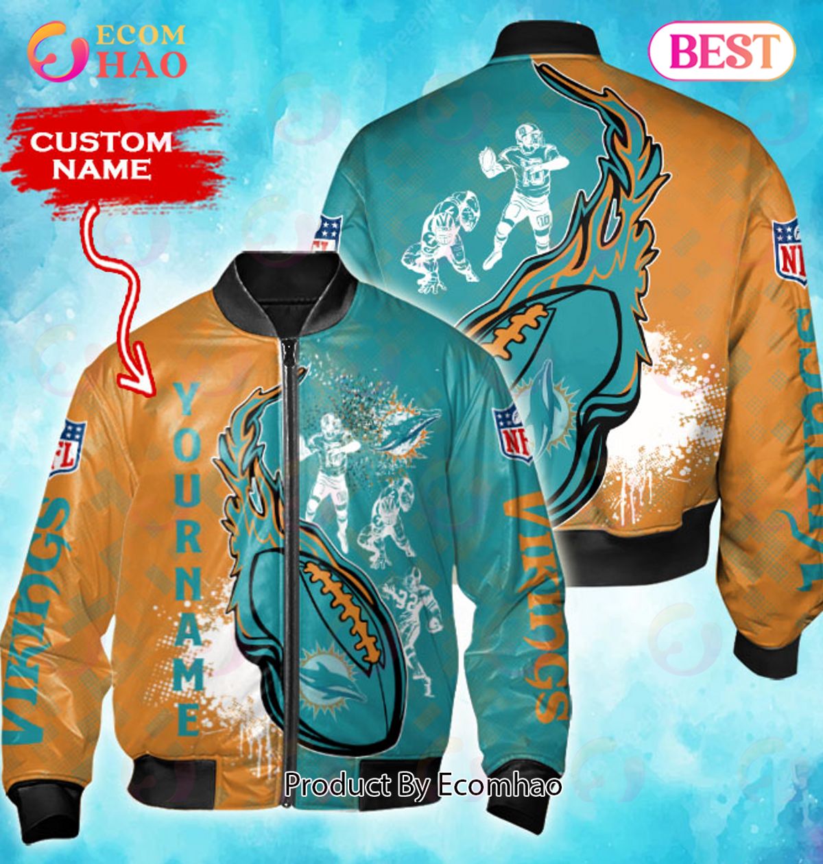 Miami Dolphins Shop - NFL Miami Dolphins Custom Name Bomber Jacket