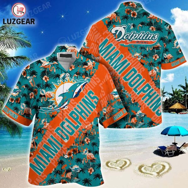Miami Dolphins Shop - NFL Miami Dolphins Hawaiian Shirt With Tropical Pattern Flamingo