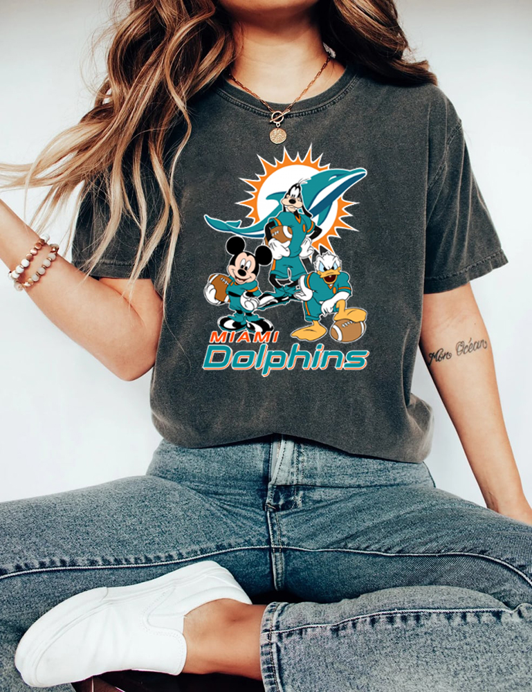 Miami Dolphins Shop - New Mickey Mouse Donald Duck And Goofy Miami Dolphins Tee Shirt 1