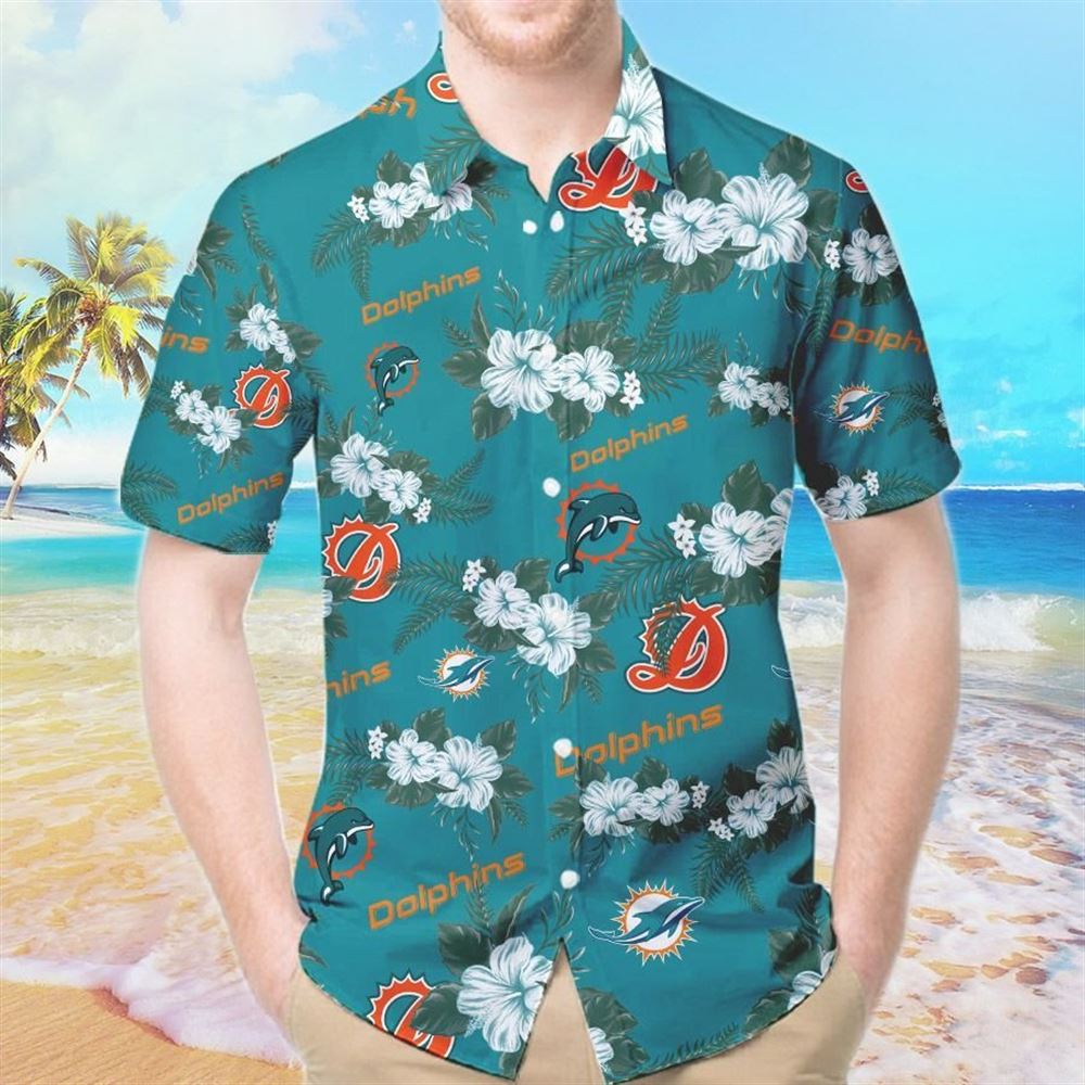 Miami Dolphins Shop - Nfl Miami Dolphins Hawaiian Shirt Short Sleeve Button Up Tropical Aloha 02 Summer Short Sleeve Hawaiian Beach Shirt