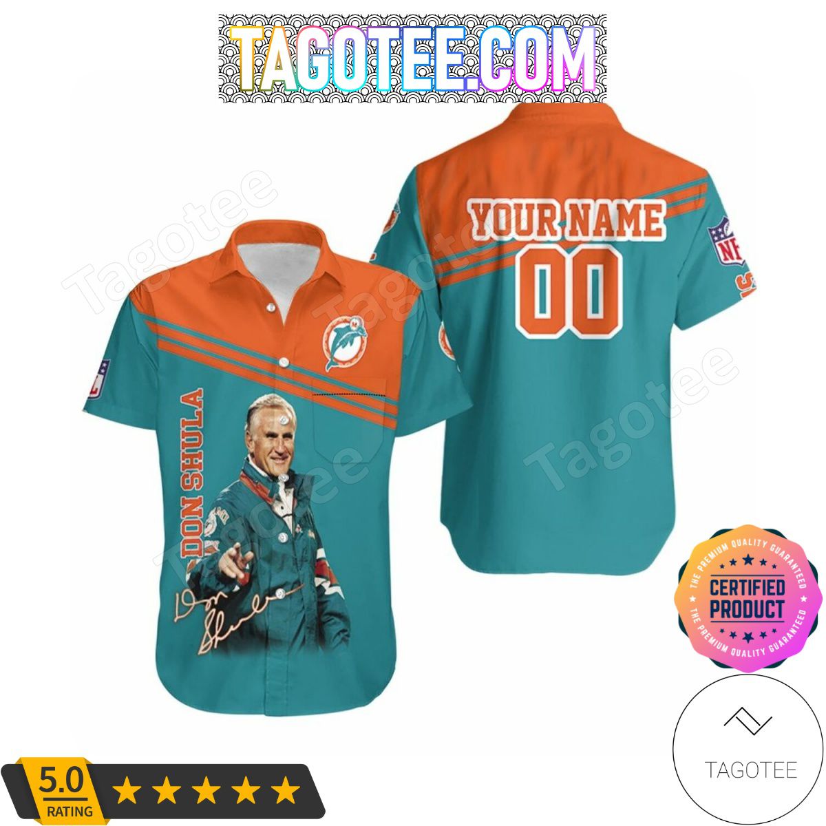 Miami Dolphins Shop - Personalized Don Shula Miami Dolphins Coach Signed Achievement Legend Aloha Hawaii Shirt