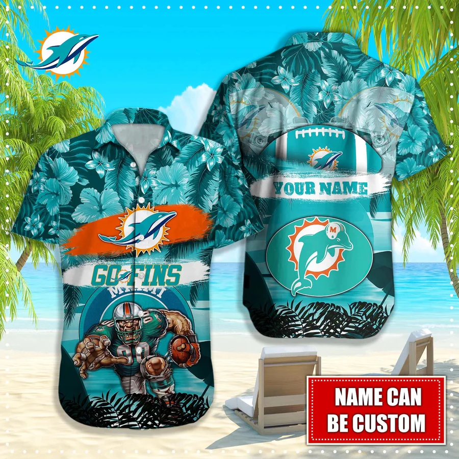 Miami Dolphins Shop - Personalized Miami Dolphins Hawaiian Shirt Mascot