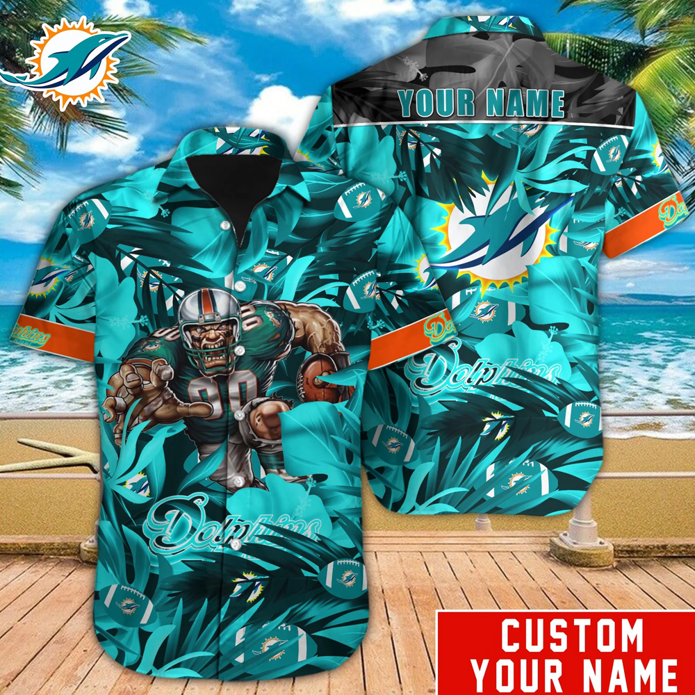 Miami Dolphins Shop - Personalized TD Mascot Miami Dolphins Hawaiian Shirt Tropical Hawaiian Shirt 1