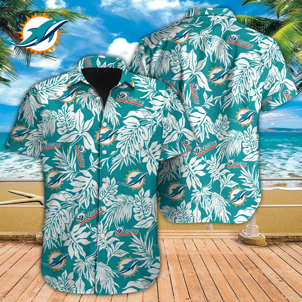 Miami Dolphins Shop - Personalized Tropical Leaves Miami Dolphins Hawaiian Shirt Aloha Summer Beach Shirt 1