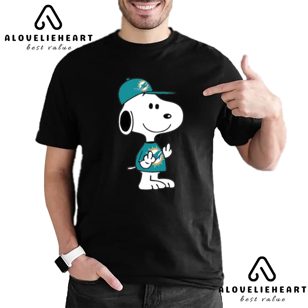 Miami Dolphins Shop - Unique Double Middle Fingers Snoopy Miami Dolphins Tee Shirt 1