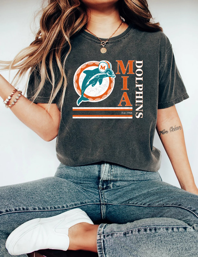 Miami Dolphins Shop - Unique Helmet Wordmark Logo Team Miami Dolphins Tee Shirt 2