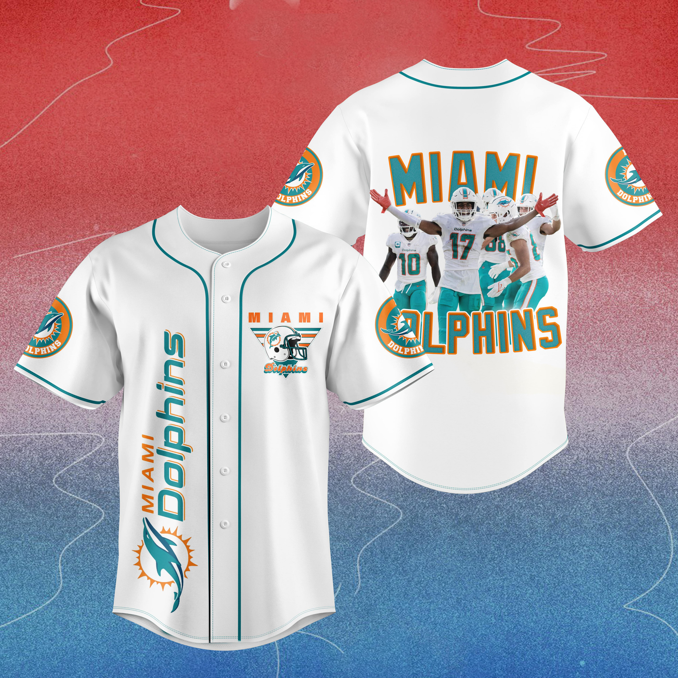 Miami Dolphins Line Custom Baseball Jersey