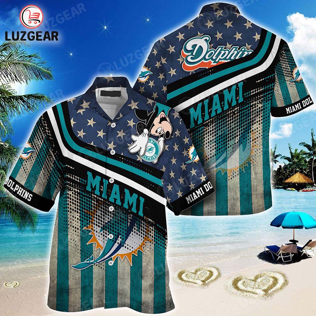 Miami Dolphins NFL Hawaiian Shirt Mickey Graphic American Flag Printed 3D Shirt Best Gift For Fans