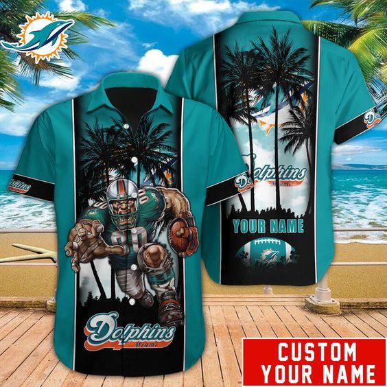 Miami Dolphins Shop - Miami Dolphins Nfl Hawaiian Shirt Custom Name V10