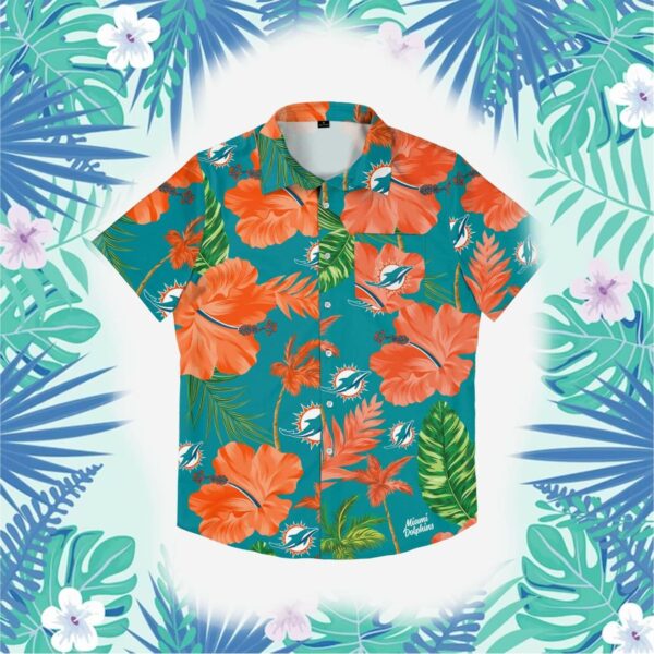 Miami Dolphins Shop - Miami Dolphins Team Color Hibiscus Button Up Shirt 1