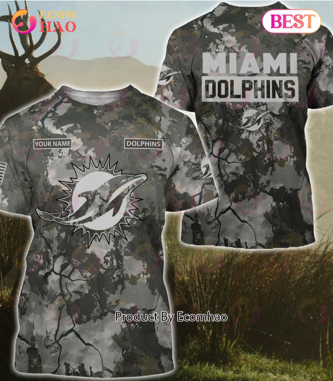 NFL Miami Dolphins Personalized Your Name Hungting Camo Style T-shirt