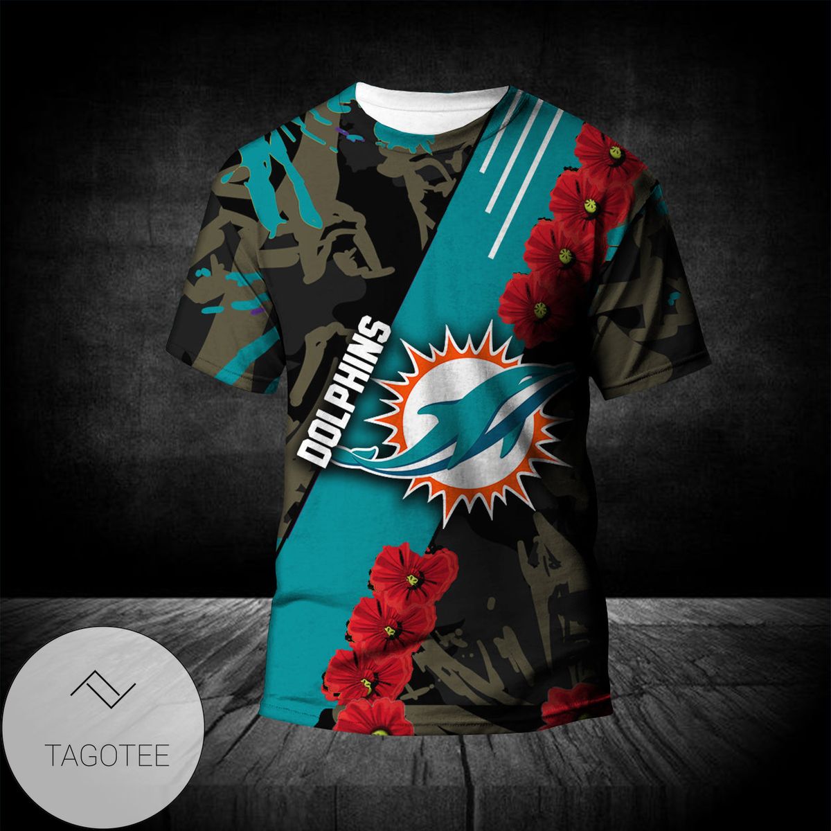 Miami Dolphins Shop - Miami Dolphins All Over Print T shirt Sport Style Keep Go on