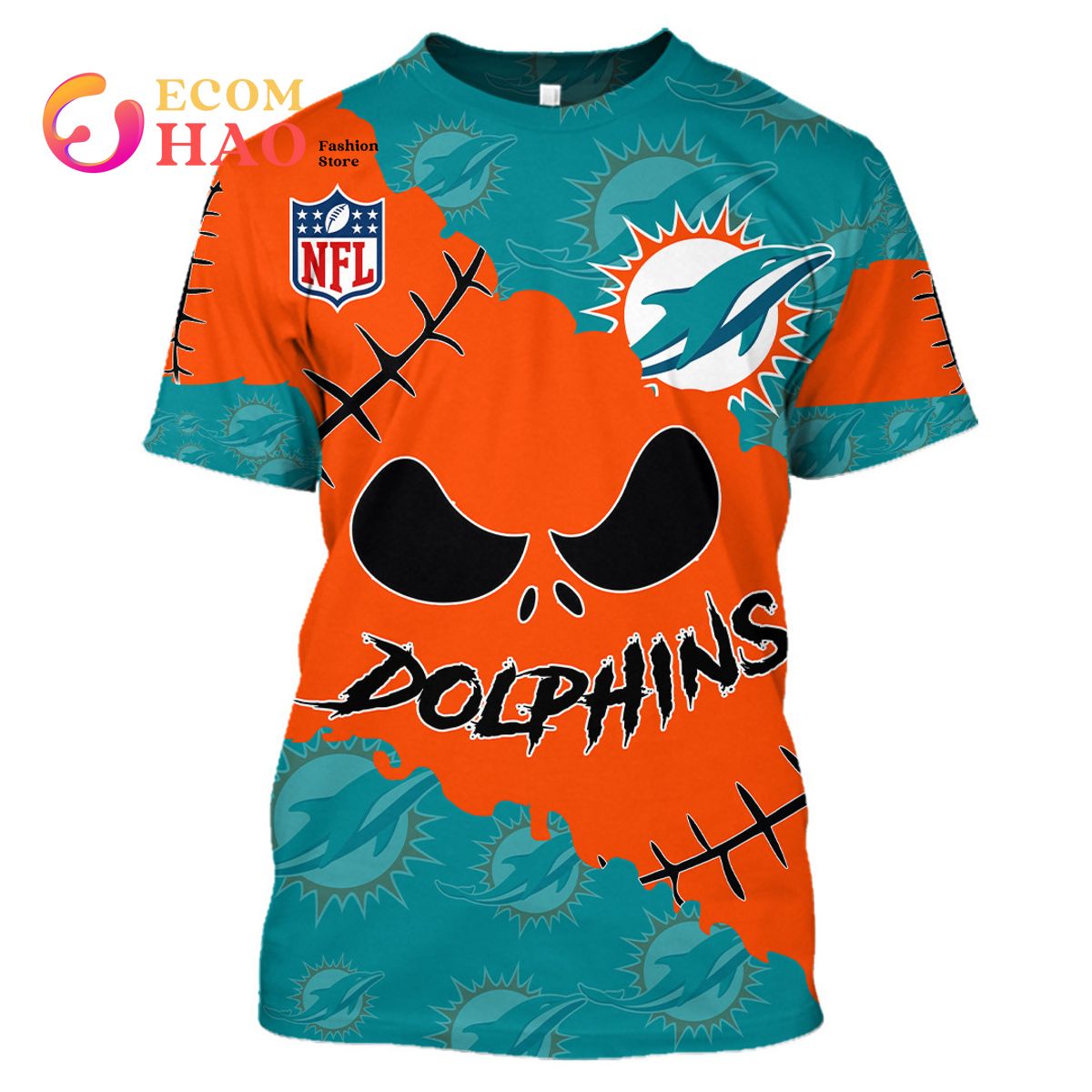 Miami Dolphins Shop - NFL Miami Dolphins Custom Your Name Number Halloween Style T shirt
