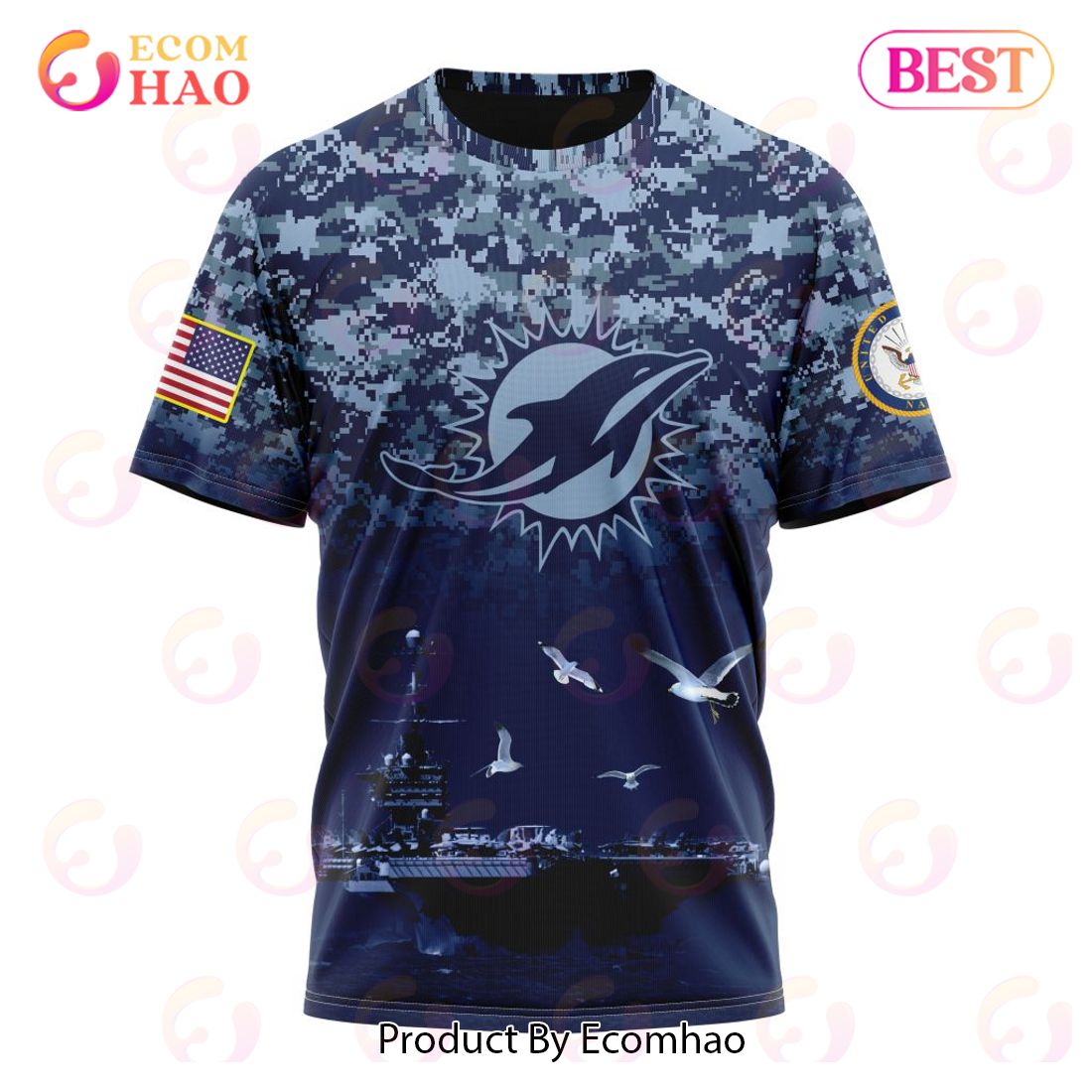 Miami Dolphins Shop - NFL Miami Dolphins Honor US Navy Veterans T shirt