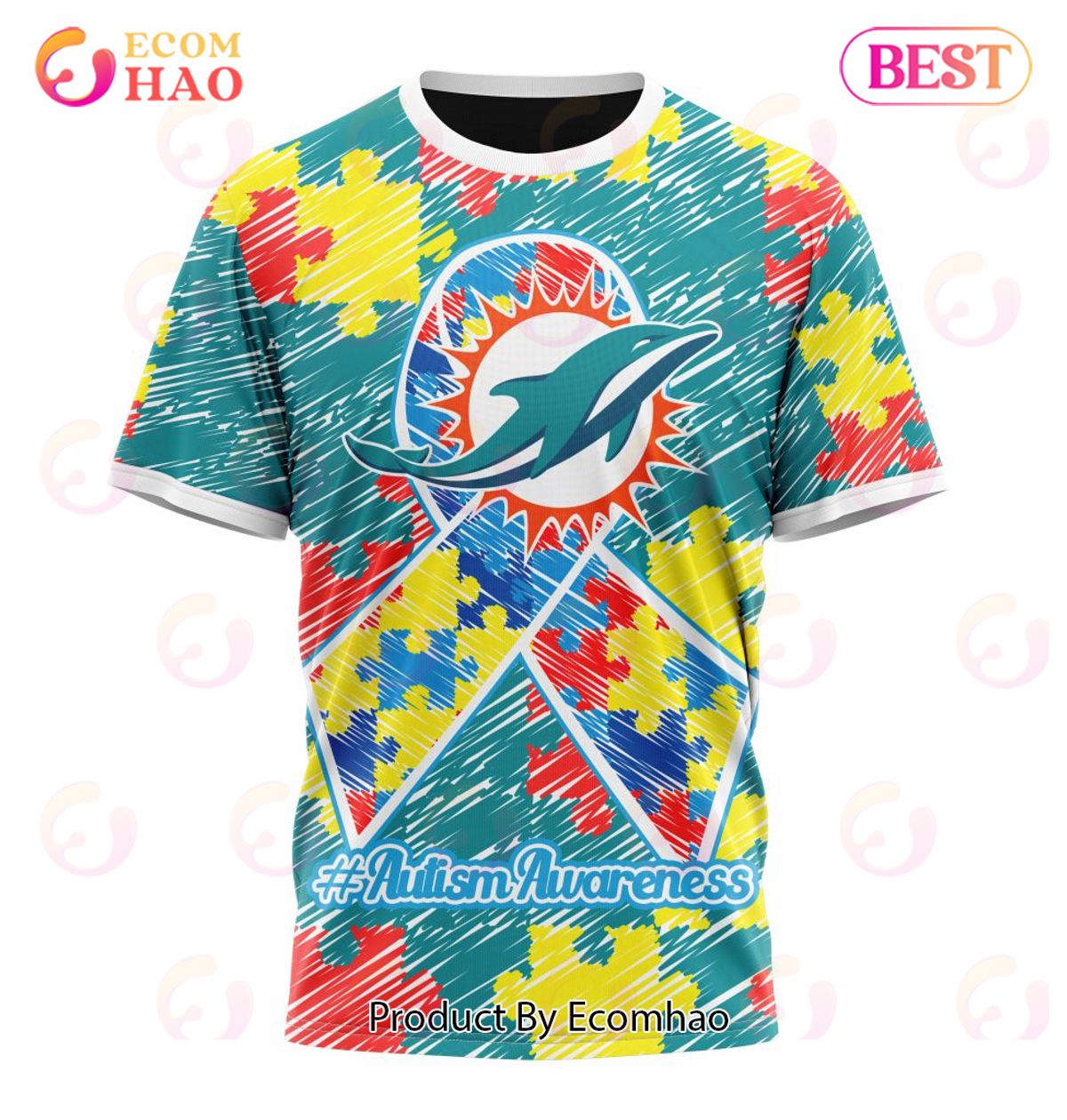 Miami Dolphins Shop - NFL Miami Dolphins Special Autism Awareness Design 3D T shirt