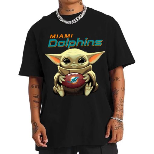 Baby Yoda Hold Duke Ball Miami Dolphins T-Shirt