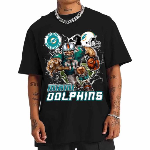 Mascot Breaking Through Wall Miami Dolphins T-Shirt