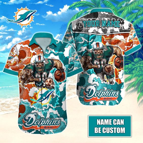 Miami Dolphins Shop - Miami Dolphins Hawaiian Shirt Custom Name 3D 2023