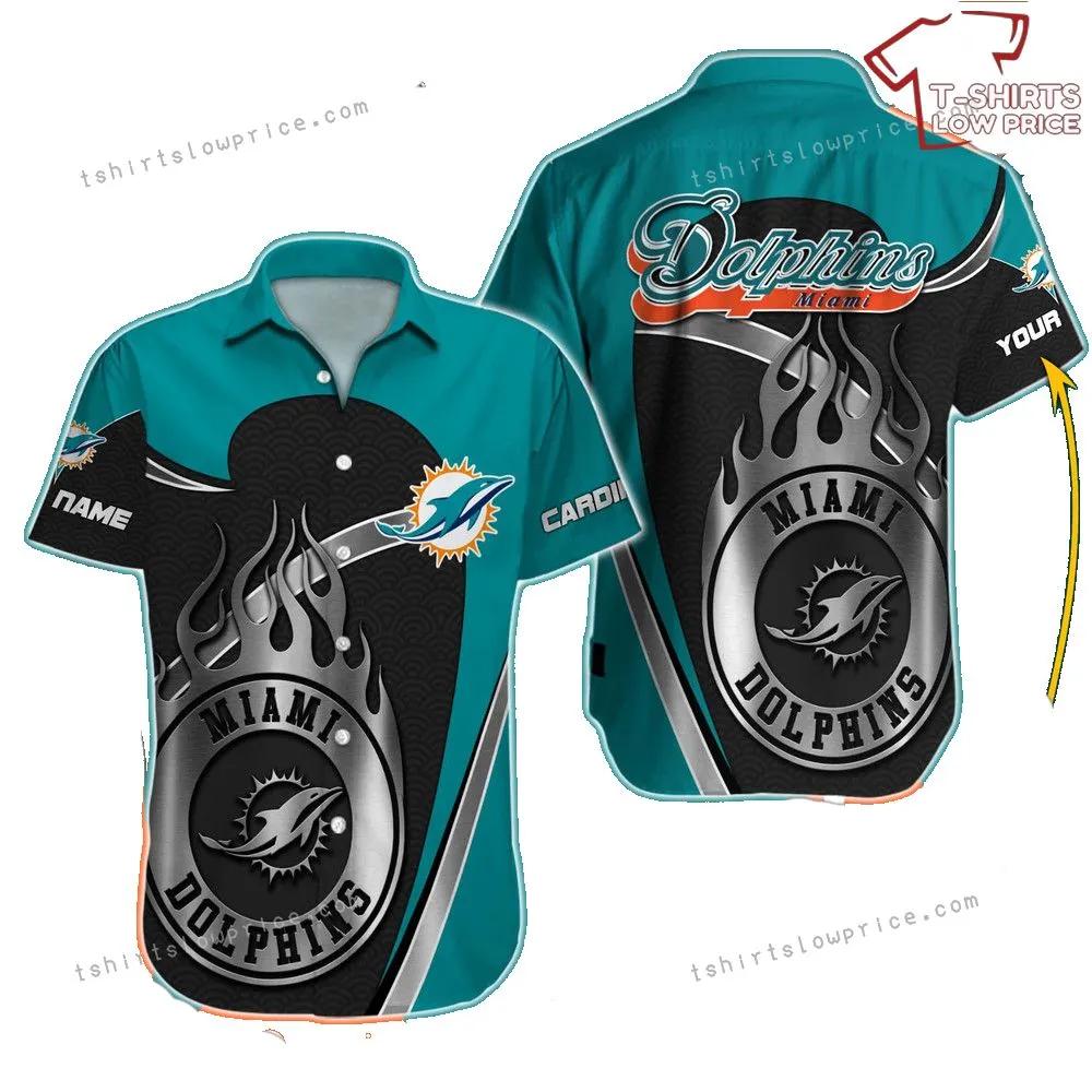 Miami Dolphins Shop - Miami Dolphins Hawaiian Shirt NFL Football 3D Print Custom Name Cheap Button Up Hawaiian Shirt