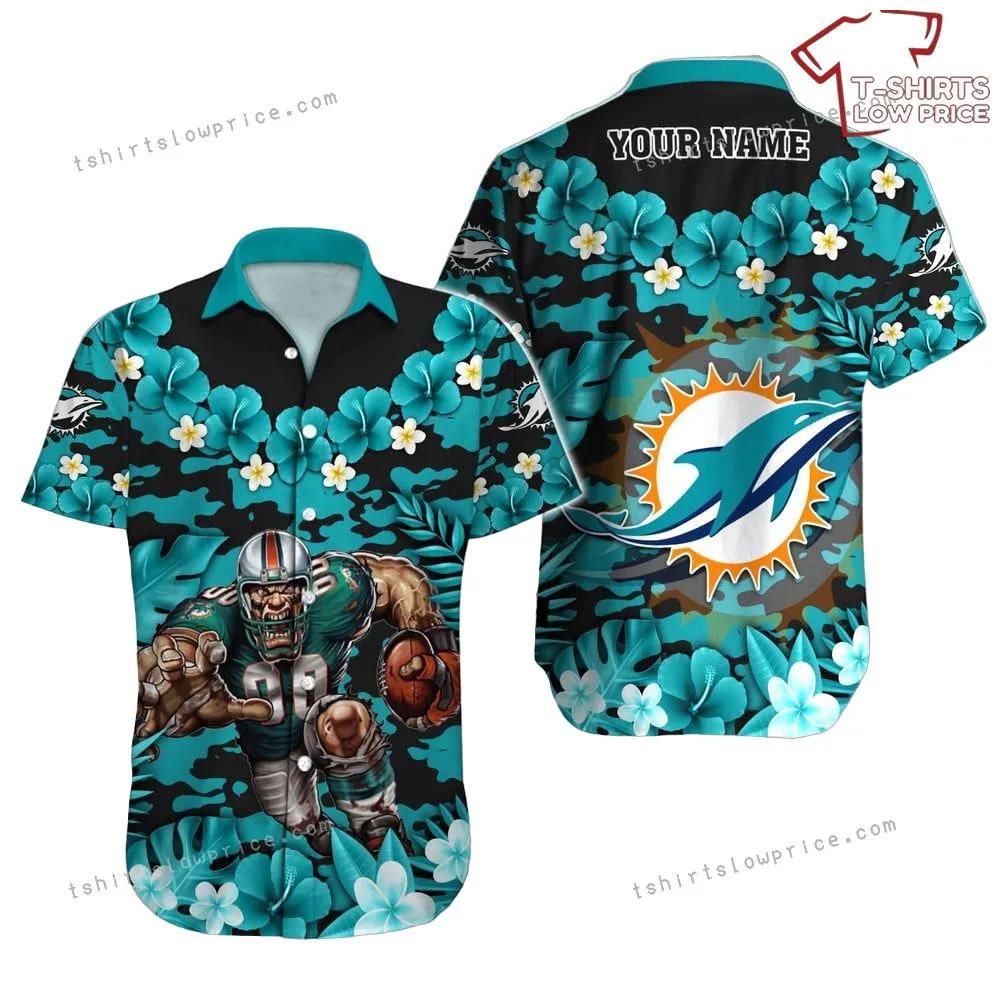 Miami Dolphins Shop - Miami Dolphins Hawaiian Shirt NFL Football Custom Name Button Up Hawaiian Shirt For Mens Womens