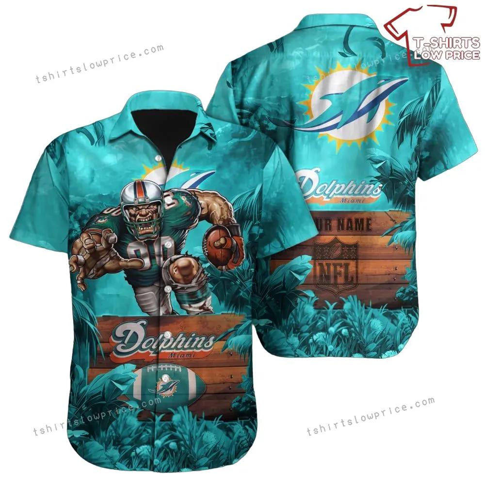 Miami Dolphins Shop - Miami Dolphins Hawaiian Shirt NFL Football Print Custom Name Button Up Hawaiian Shirt For Mens Womens