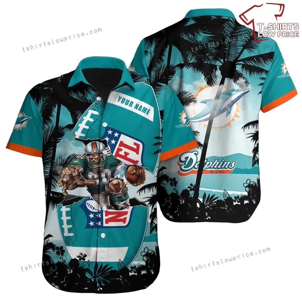 Miami Dolphins Hawaiian Shirt NFL Football Print Custom Name Hawaiian Shirt Cheap For Mens Womens