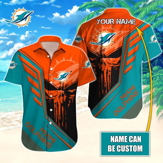 Miami Dolphins Hawaiian Shirt Skull 3D Custom Name
