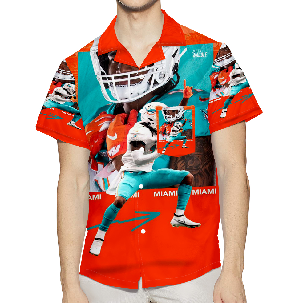 Miami Dolphins Shop - Miami Dolphins Jaylen Waddle2 3D All Over Print Summer Beach Hawaiian Shirt With Pocket