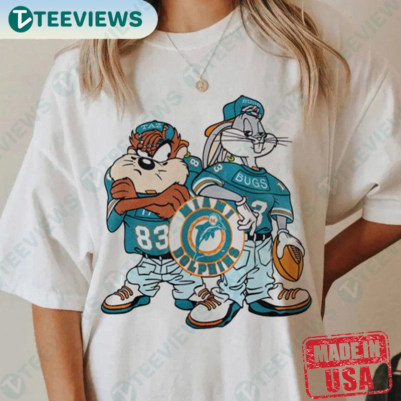Miami Dolphins Shop - Miami Dolphins Team Football Looney Tunes Color T Shirt 1