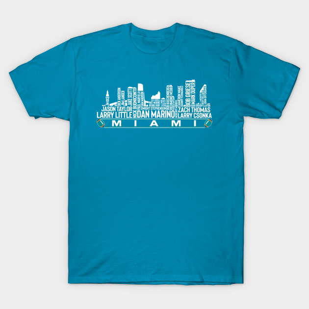 Miami Dolphins Shop - Miami Football Team All Time Legends Miami City Skyline T Shirt 1