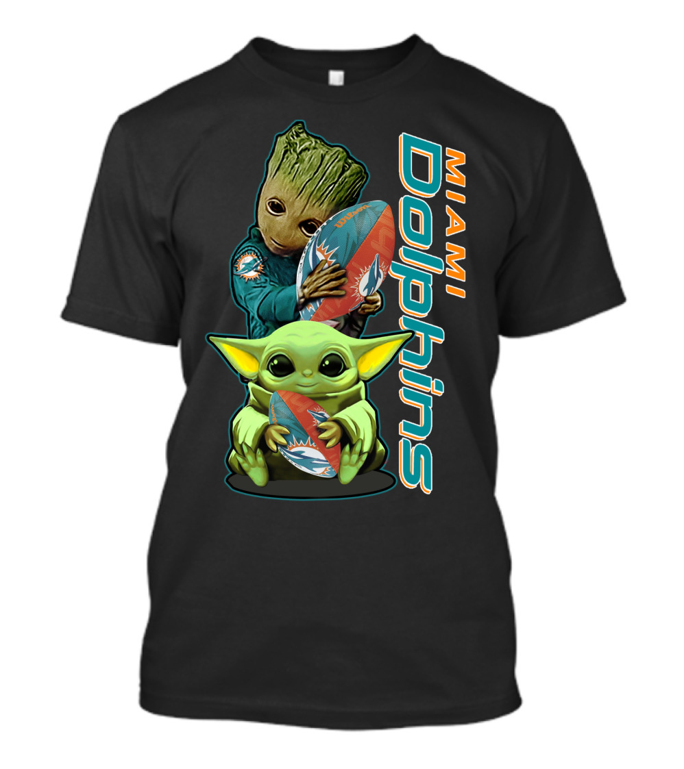 Miami Dolphins Shop - groot and baby yoda Miami Dolphins T Shirt custom 1