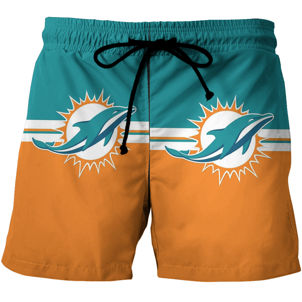 Miami Dolphins Shop - Miami Dolphins Logo 5 3D All Over Print Summer Beach Hawaiian Short