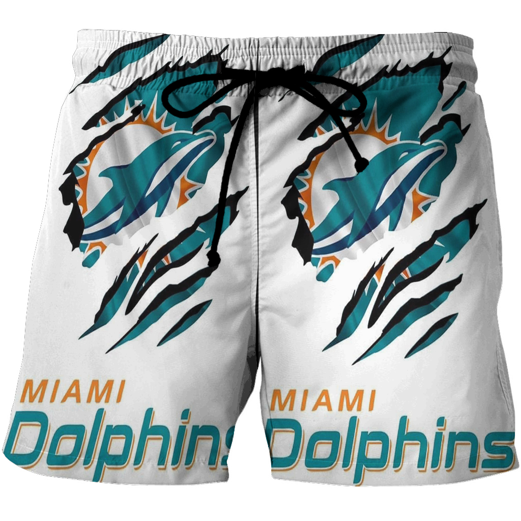 Miami Dolphins Shop - Miami Dolphins Logo Art 3 3D All Over Print Summer Beach Hawaiian Short