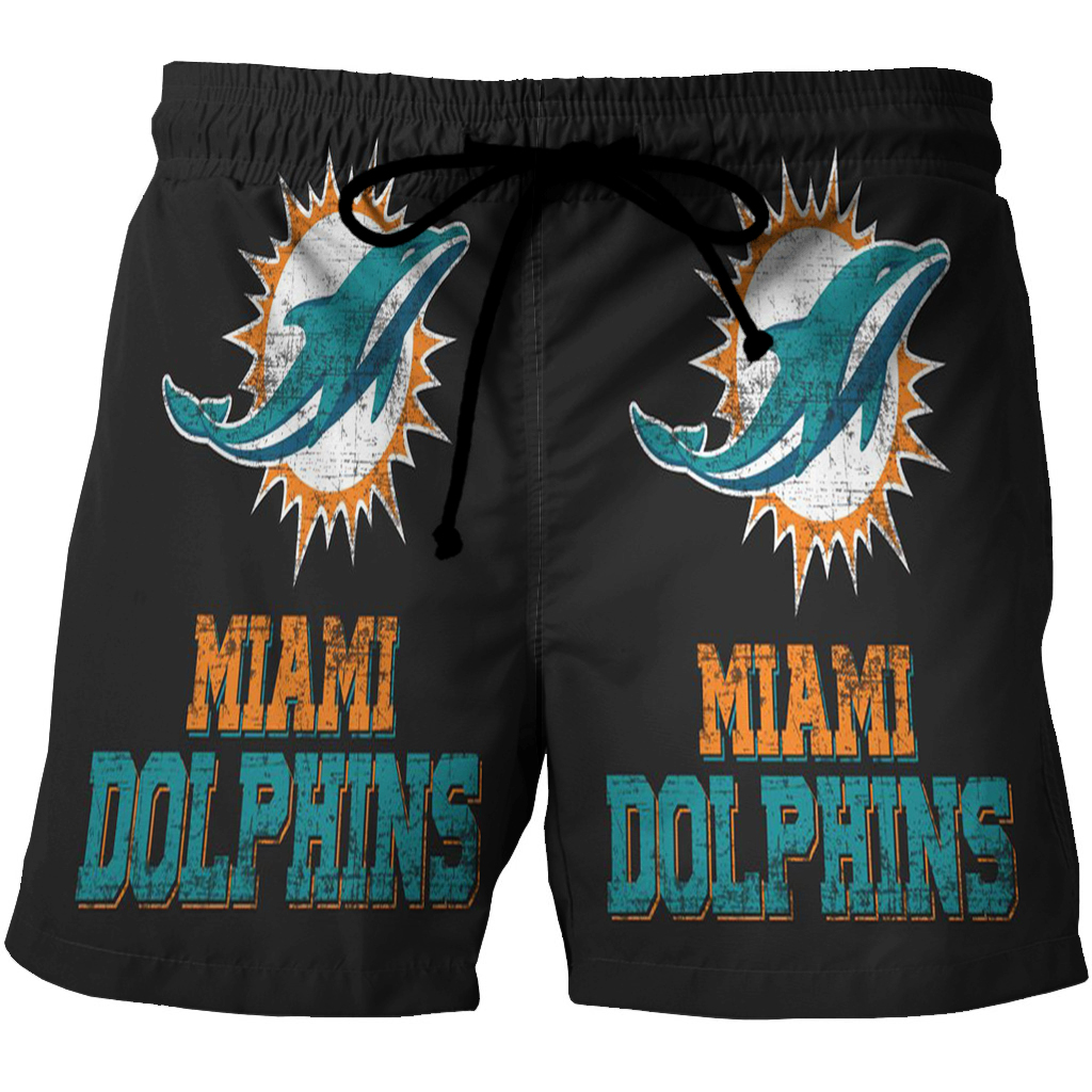 Miami Dolphins Shop - Miami Dolphins Logo Art Illustration 2 3D All Over Print Summer Beach Hawaiian Short