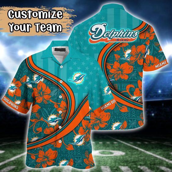 Miami Dolphins Shop - Miami Dolphins NFL US Flag Flower Hawaiian Shirt