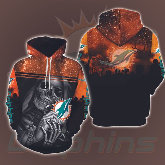Miami Dolphins Shop - Miami Dolphins Skull Halloween 3D Printed Hoodie