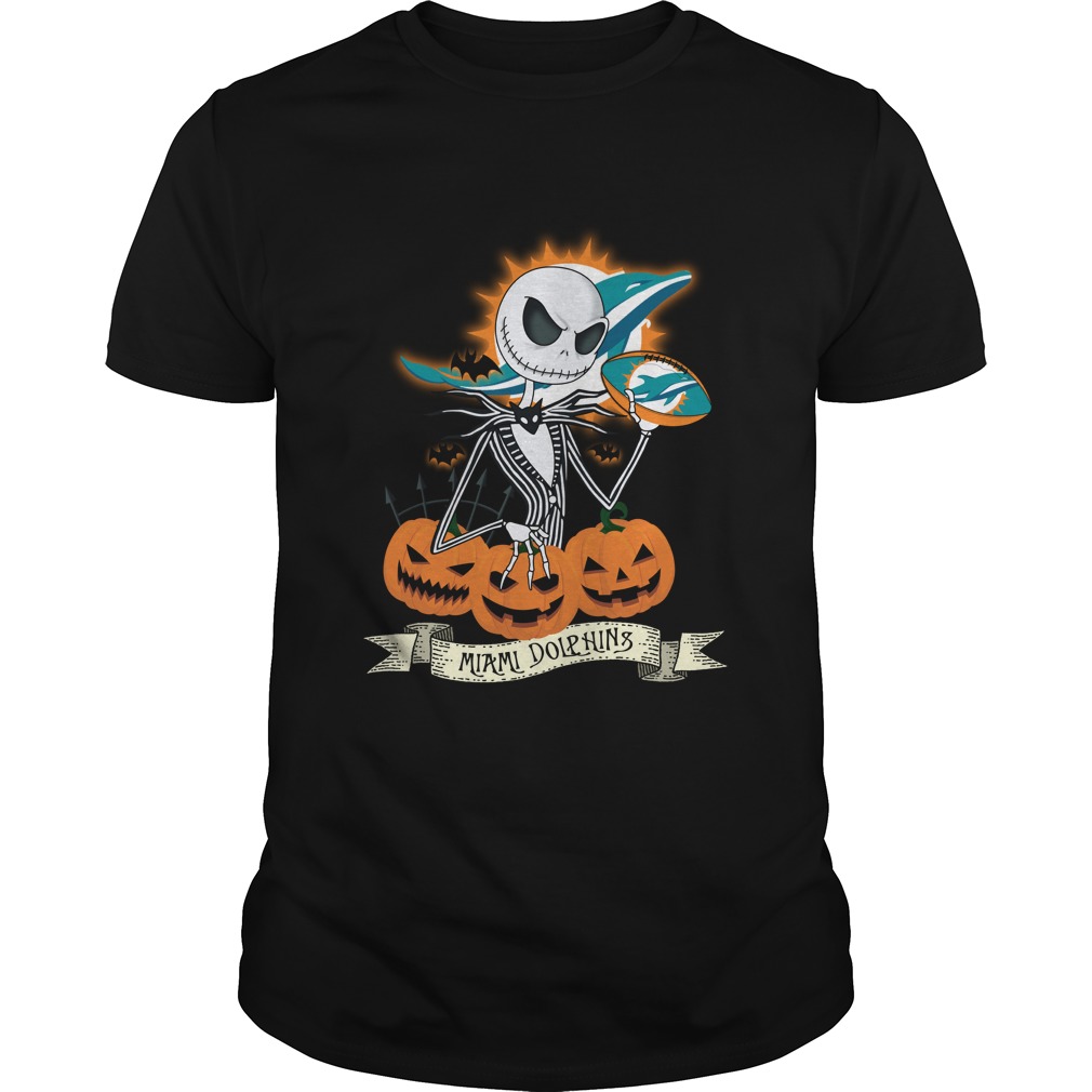 Miami Dolphins Shop - NFL Halloween Miami Dolphins Jack Skellington T Shirt