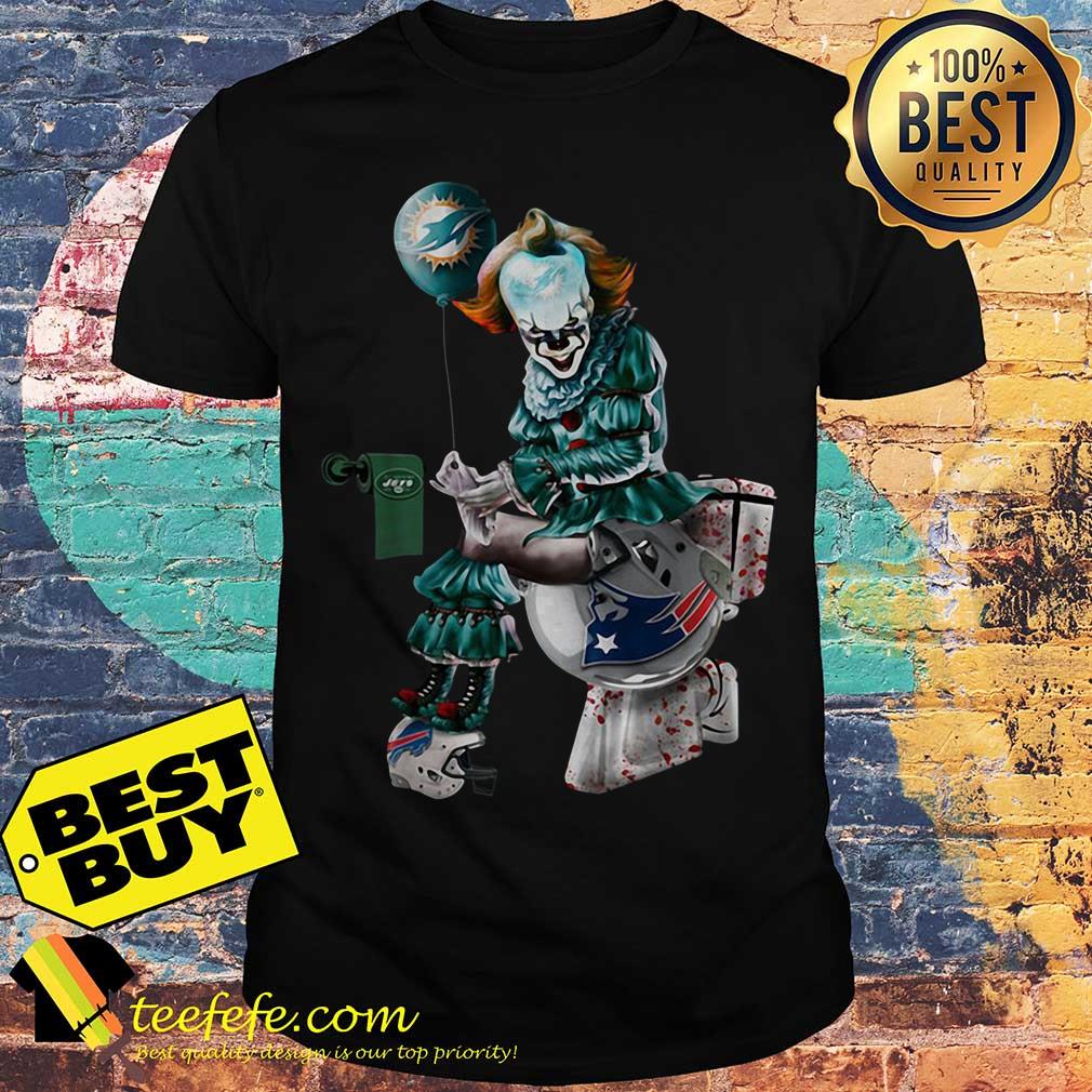 Pennywise Miami Dolphins Buffalo Bills New York Jets and New England Patriots toilet Halloween shirt