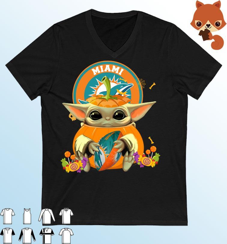 Miami Dolphins Shop - Baby Yoda Pumpkin Hug Miami Dolphins Happy Halloween Shirt