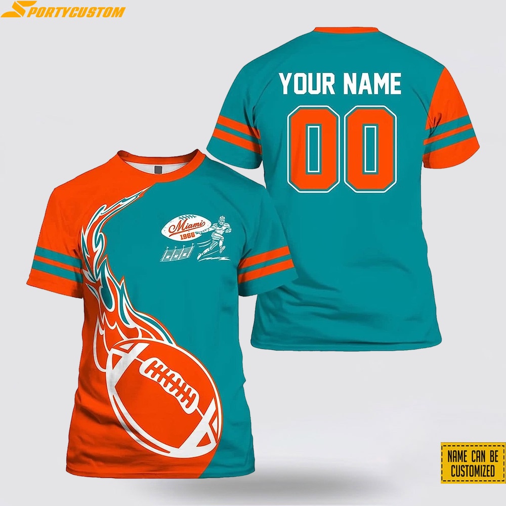 Miami Dolphins Shop - Miami Dolphins All Over Printed Custom Name And Number T shirt V1