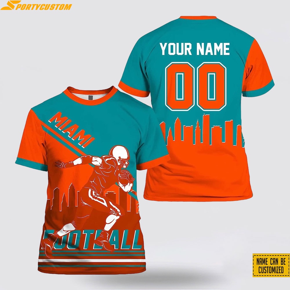 Miami Dolphins Shop - Miami Dolphins All Over Printed Custom Name And Number T shirt V3