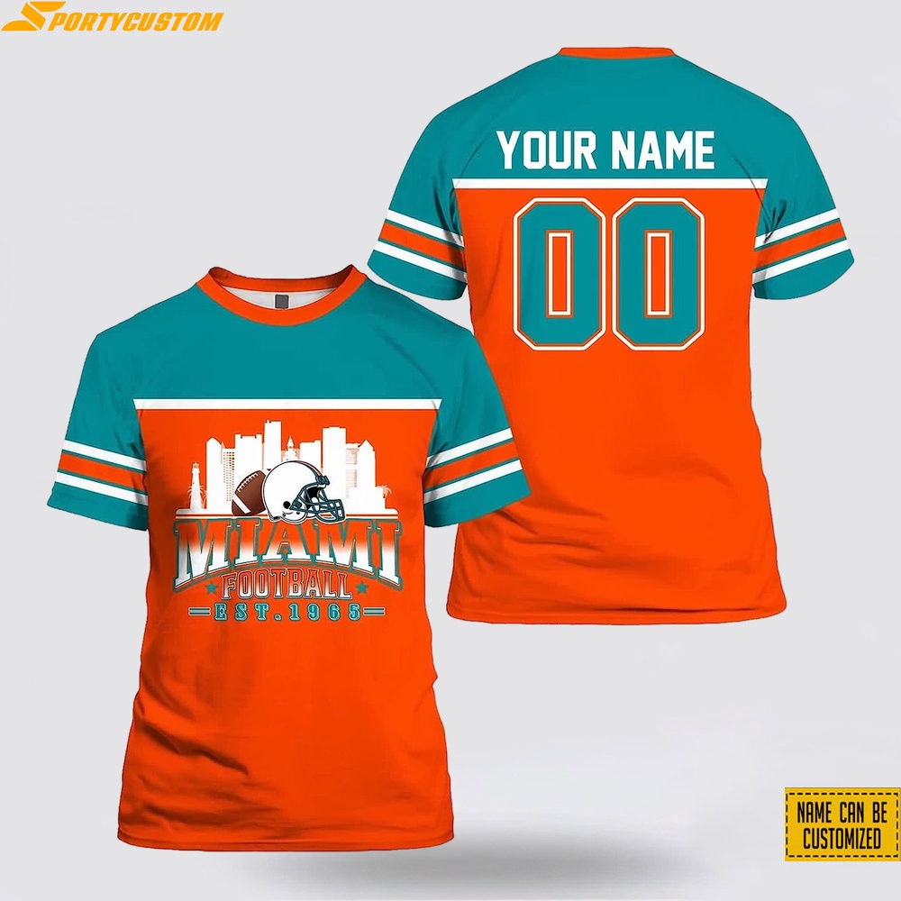 Miami Dolphins Shop - Miami Dolphins All Over Printed Custom Name And Number T shirt V6