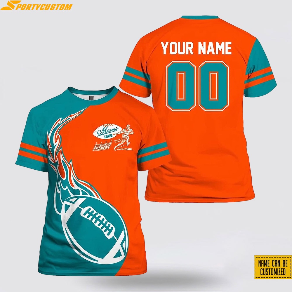 Miami Dolphins Shop - Miami Dolphins All Over Printed Custom Name And Number T shirt