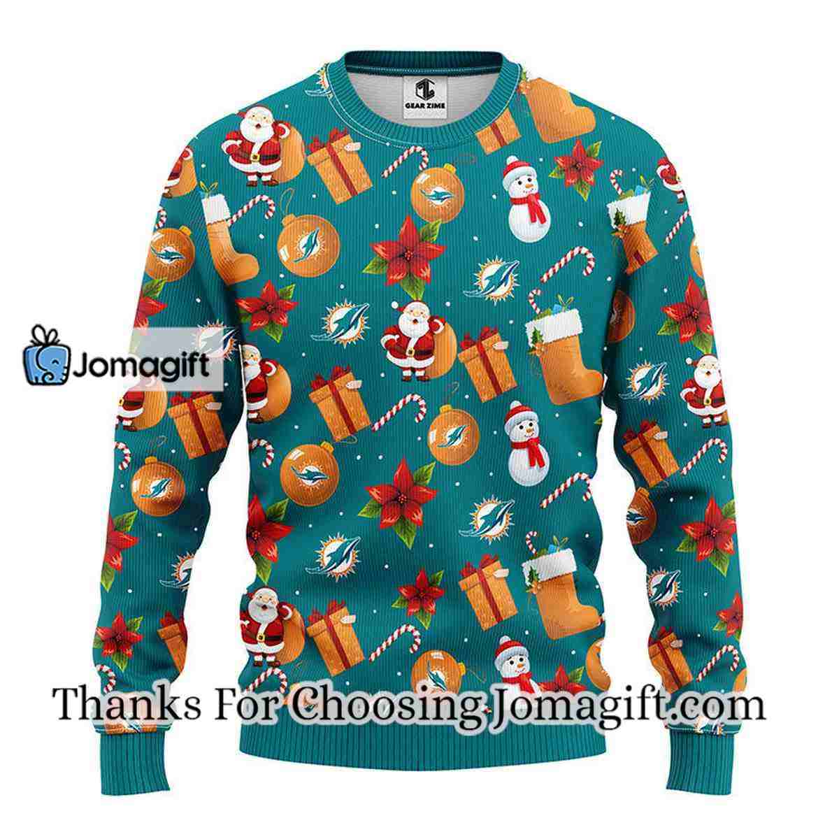 Miami Dolphins Shop - Miami Dolphins Santa Claus Snowman Christmas Ugly Sweater 1