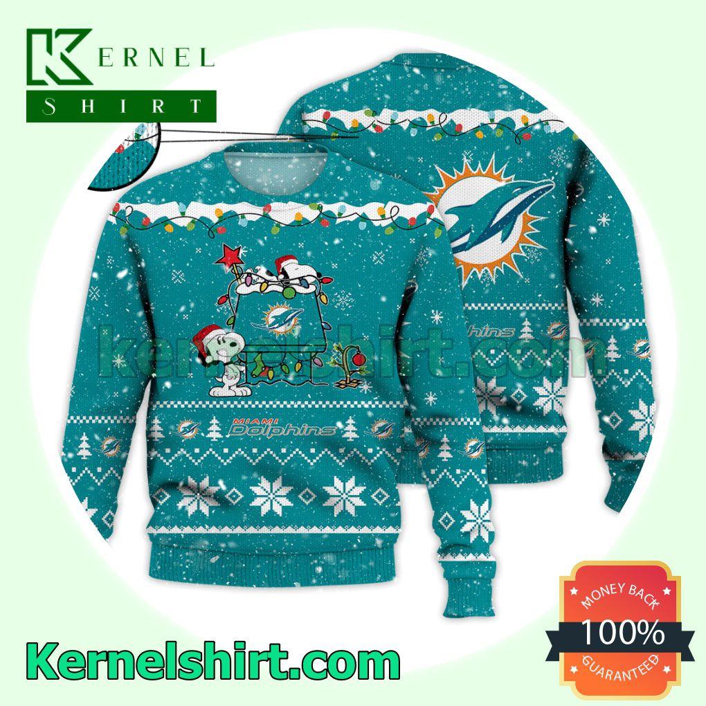 Miami Dolphins Shop - Miami Dolphins Snoopy Dog House Xmas NFL Knitted Sweater