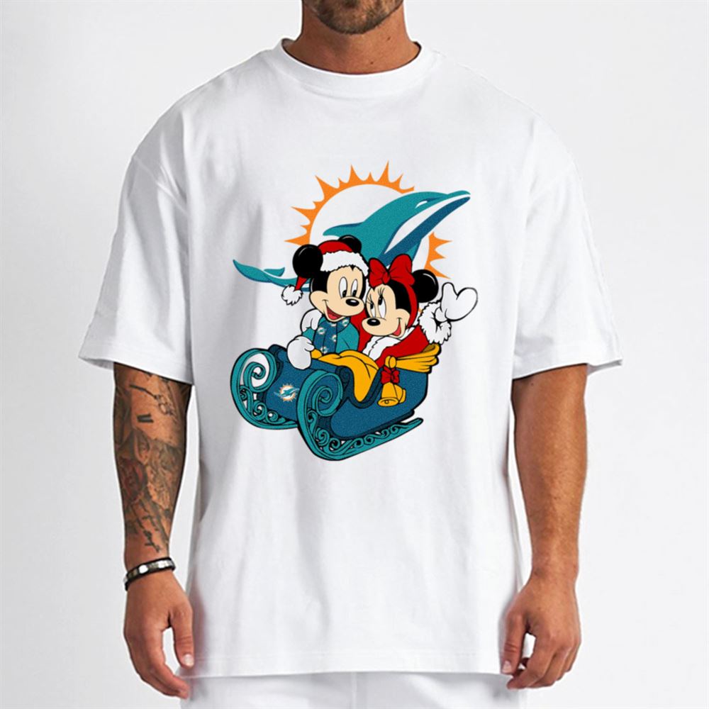 Miami Dolphins Shop - Mickey Minnie Santa Ride Sleigh Christmas Miami Dolphins T Shirt