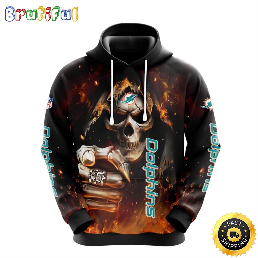 NFL Miami Dolphins 3D Hoodie All Over Print Skull Show Your Team Spirit