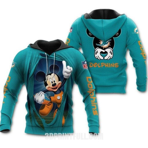 Miami Dolphins Shop - Nfl Miami Dolphins Hoodie 3D Mickey Love