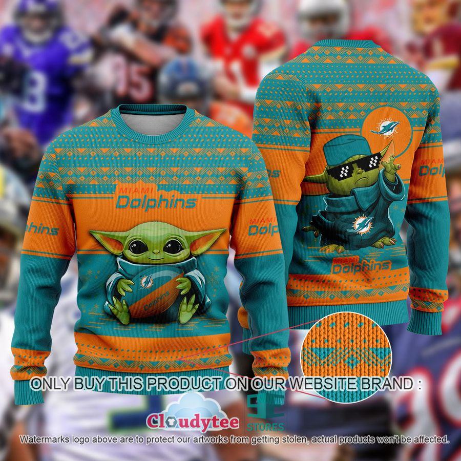 Miami Dolphins Shop - Baby Yoda NFL Miami Dolphins Ugly Christmas Sweater