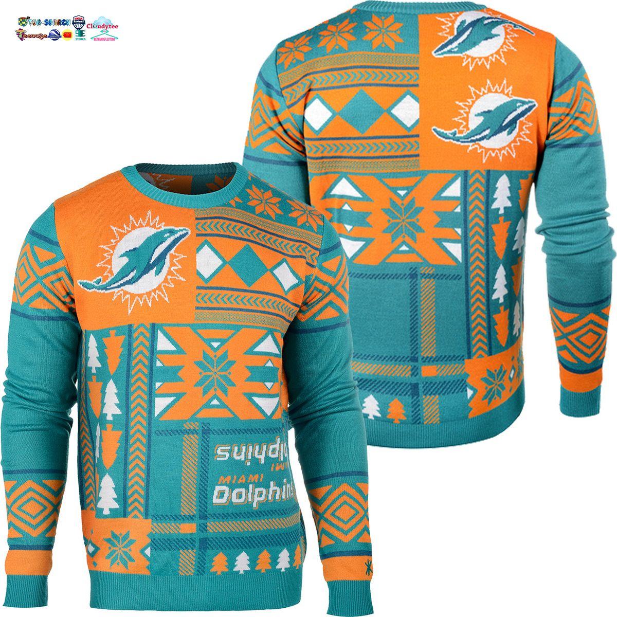 Miami Dolphins Shop - Miami Dolphins Patches NFL Ugly Christmas Sweater
